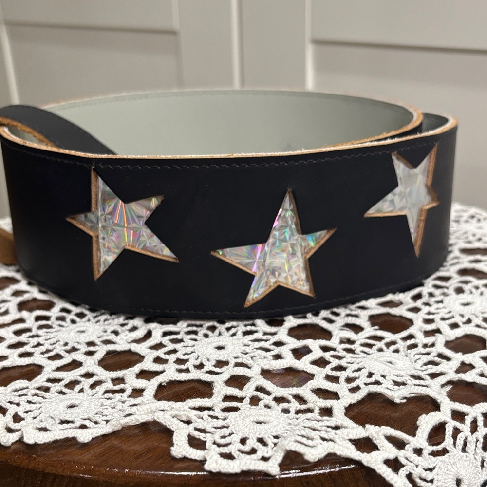 Levy’s Black Leather Belt with Silver Stars